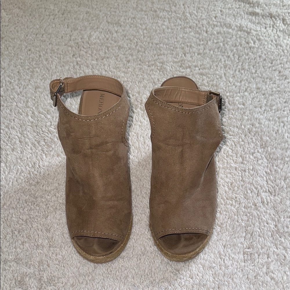 👡 Women’s Merona Peep Toe Espadrille Wedges – Taupe, Size 10